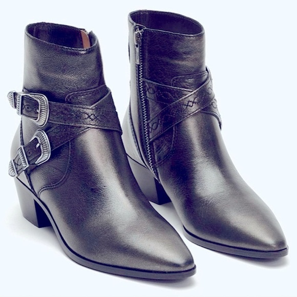 Frye Ellen Double Buckle Leather Ankle Short Boot Bootie...